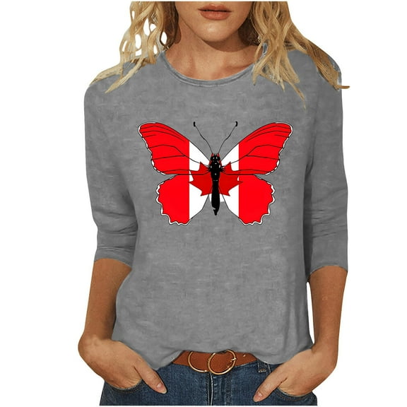 qucoqpe Women's Summer Tops Fashion Causal Loose Crew Neck 3/4 Sleeve Shirts Graphic Tees Blouses