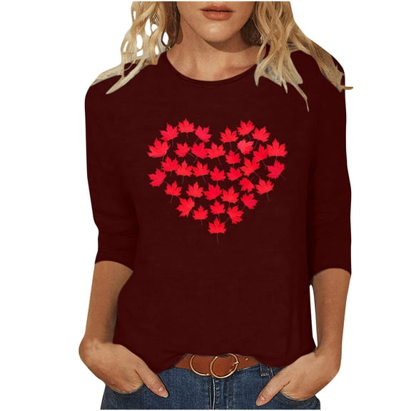 qucoqpe Women's Summer Tops Fashion Causal Loose Crew Neck 3/4 Sleeve Shirts Love Heart Printed Blouses