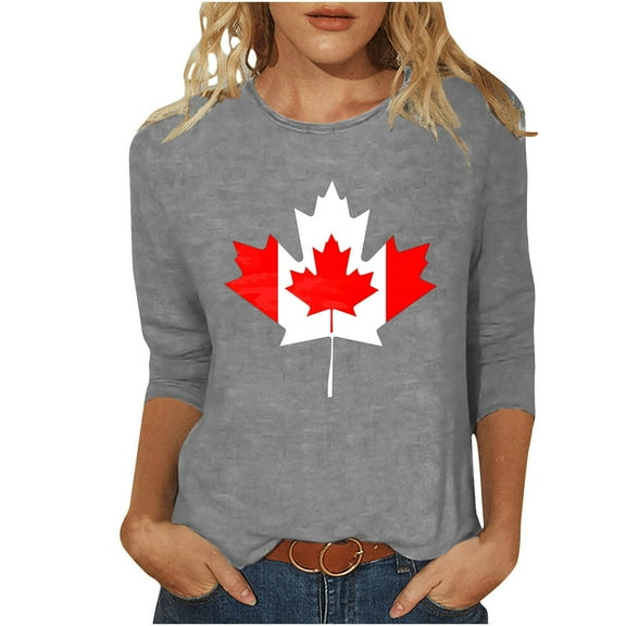 qucoqpe Women's Summer Tops Fashion Causal Loose Crew Neck 3/4 Sleeve Shirts Maple Leaf Printed Blouses