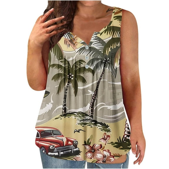 qucoqpe Women's Tank Tops 2026 Summer Fashion Loose Fit Floral Printed V Neck Sleeveless Button Shirts Trendy Casual Blouses