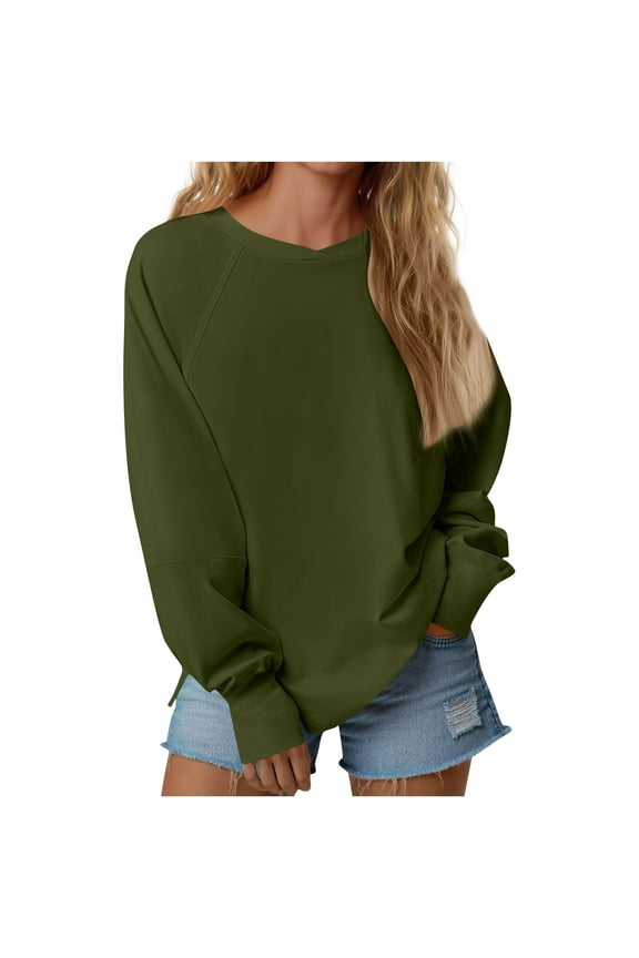 Women's Thumbhole Sleeve Oversized Sweatshirt Drop Shoulder Round Neck Pullover, Slouchy Long Sleeve Top with Cuff Detail, Solid Color Casual Shirts