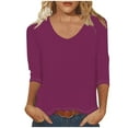 thumbnail image 1 of qucoqpe Women's Tops Fashion Solid Color Printing 3/4 Sleeve V Neck Shirts Basic Tees Casual Loose Tunic Blouse, 1 of 4