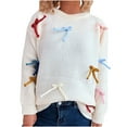 thumbnail image 1 of qucoqpe Women's Trendy Bows Crewneck Sweaters Fall Winter Color Block Long Sleeve Pullover Sweater Blouse Tops for Women, 1 of 5