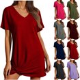 thumbnail image 1 of qucoqpe Women's V-Neck Short Sleeve Twist Front T-Shirt Dress Solid Color Casual Swimsuit Cover Up Beach Dress for Vacation Wine M, 1 of 9