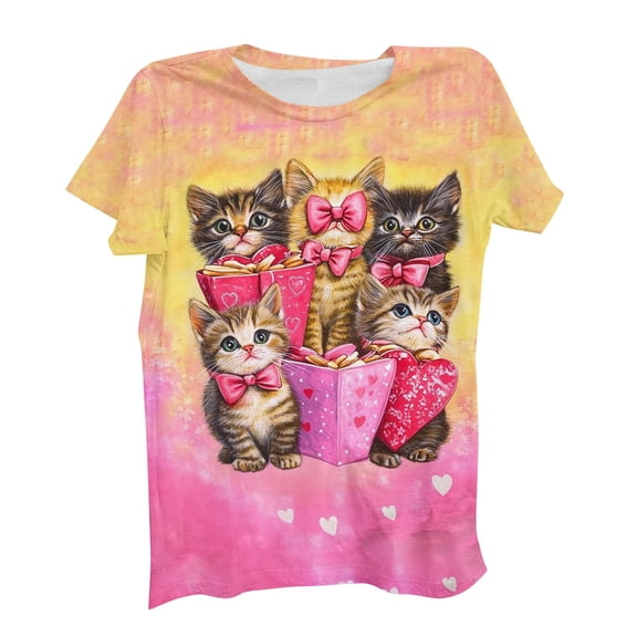 qucoqpe Women's Valentine's Day T-Shirts Fashion Casual Gifts Love Heart Printed Crewneck Short Sleeve Loose Blouse Tops for Women