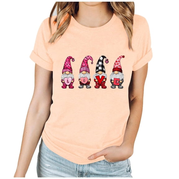 qucoqpe Women's Valentine's Day Tops Love Heart Printed Tee Crew Neck Short Sleeve T-shirs