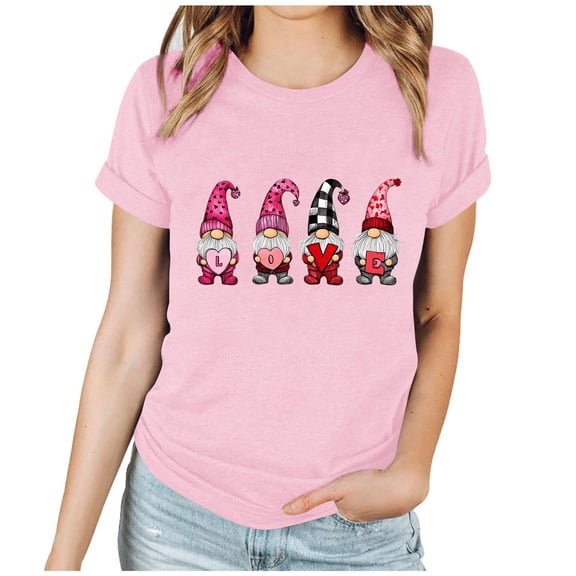 qucoqpe Women's Valentine's Day Tops Love Heart Printed Tee Crew Neck Short Sleeve T-shirs