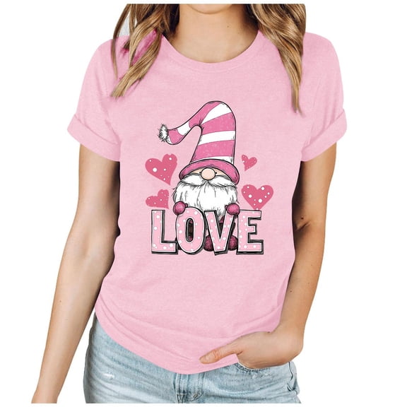 qucoqpe Women's Valentine's Day Tops Love Heart Printed Tee Crew Neck Short Sleeve T-shirs