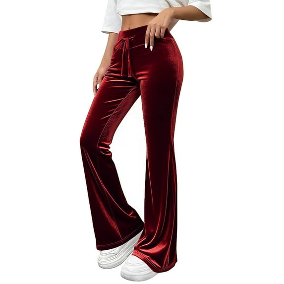 qucoqpe Women's Velour Flare Pants Solid Color Wide Leg Lounge Sports Pants Casual Elastic Waist Athleisure Trousers