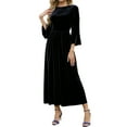 thumbnail image 1 of qucoqpe Women's Velvet Maxi Dress Fashion Crew Neck Flared Sleeve Pleated Elegant Wedding Guest Cocktail Party Dresses, 1 of 9