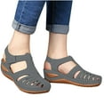 thumbnail image 1 of Amzcrzy Women's Wedge Sandals Soft Leather Vintage Anti-Slip Sandals Casual Flat Nude Hollow Out Shoes Comfy Roman Beach Sandals for Outdoor Sports, 1 of 4