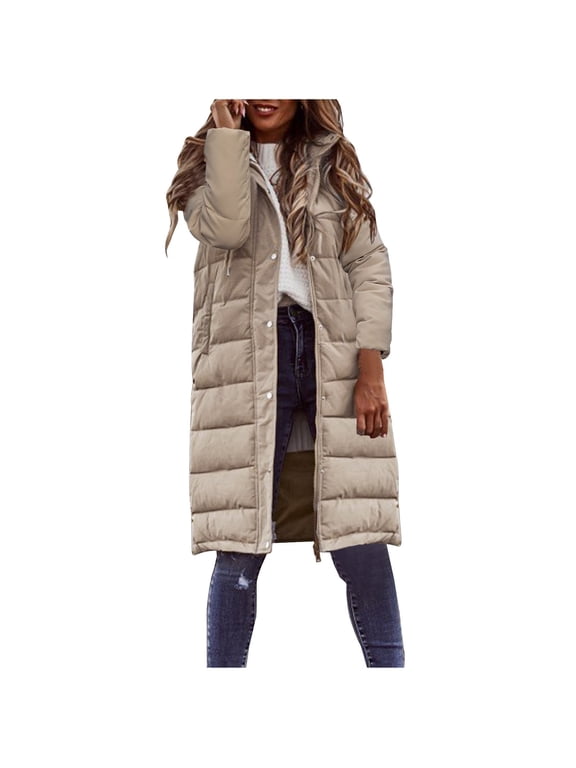 Women's Winter Packable Down Jacket Ultralight Long Down Outerwear Puffer Jacket Hooded Coat on Clearance