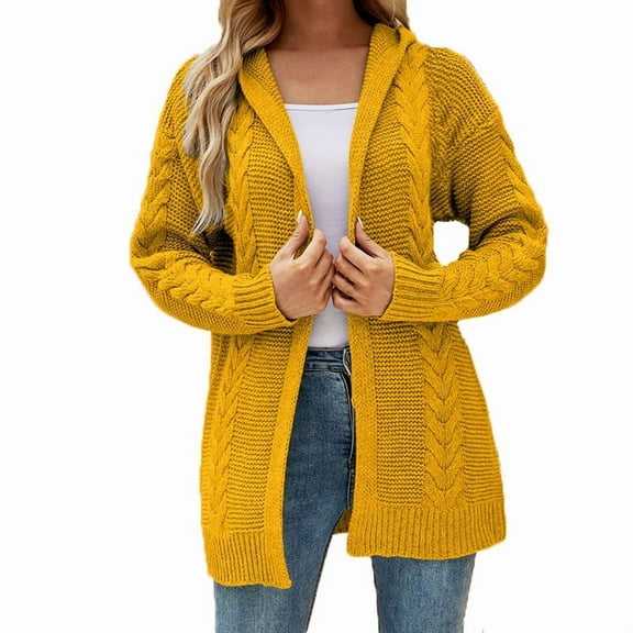 qucoqpe Womens 2025 Open Front Long Sleeve Chunky Knit Cardigan Sweaters Loose Outwear Coat