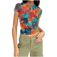 thumbnail image 1 of qucoqpe Womens 2026 Spring Summer Fashion Printed Crewneck Short Sleeve Tee Casual Slim Fit Blouses Tops, 1 of 5