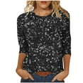 thumbnail image 1 of qucoqpe Womens 3/4 Sleeve Sequin Tops Crew Neck Sparkling T-shirts Fashion Casual Loose Blouses Base Tees, 1 of 5