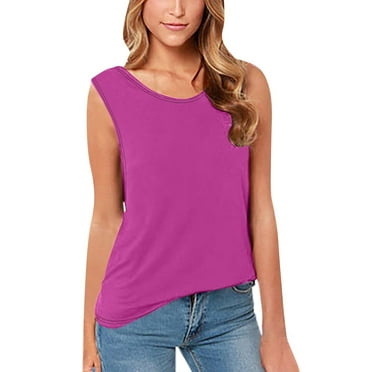 qucoqpe Womens Backless Tank Tops Summer Casual Crew Neck Sleeveless T-Shirts Lightweight Loose Tees Solid Blouse
