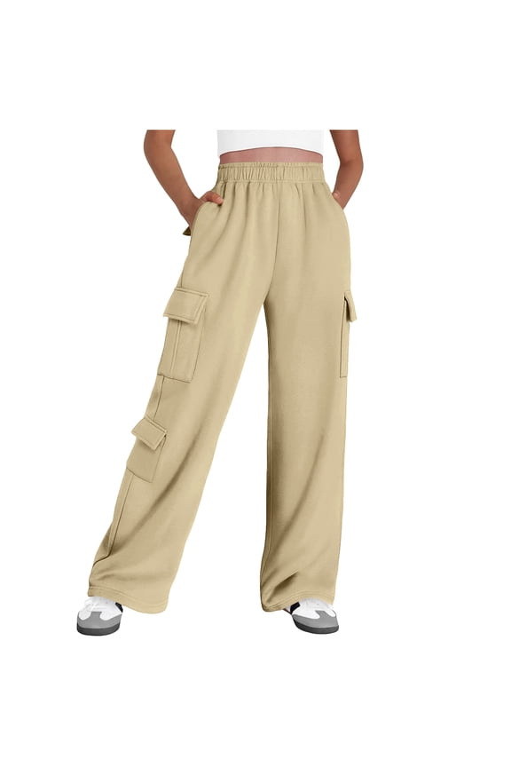 Womens Baggy Cargo Sweatpants Fall Winter Fashion Elastic High Waisted Fleece Joggers Pants Casual Wide Leg Workwear Trousers