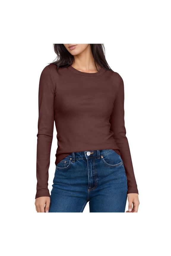 Womens Basic Crewneck Tops Casual Long Sleeve Layering T-Shirt Soft Comfortable Tunic Blouse