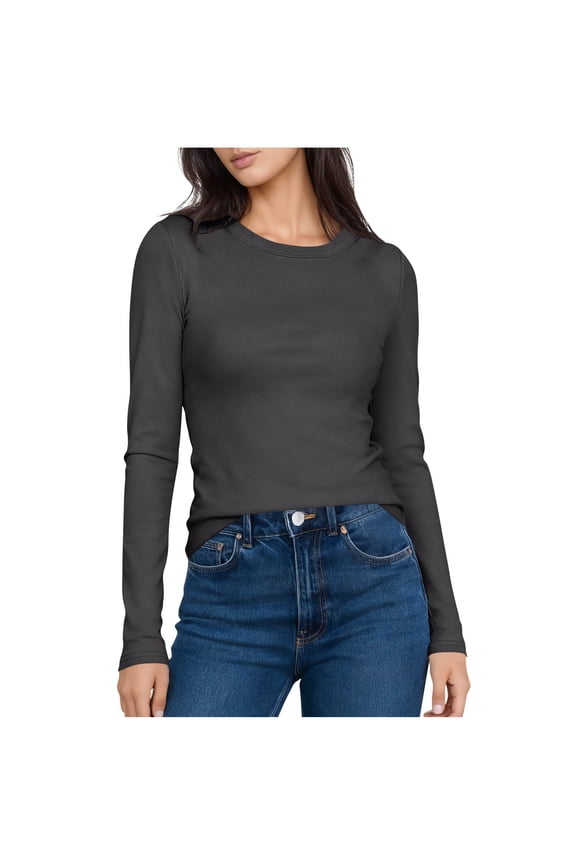 Womens Basic Crewneck Tops Casual Long Sleeve Layering T-Shirt Soft Comfortable Tunic Blouse