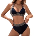 thumbnail image 1 of qucoqpe Womens Bikini Sets Fashion Color Block Halter 2 Piece Bathing Suits Beach Vacation Full Coverage Padded Swimsuits, 1 of 6