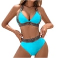 thumbnail image 1 of qucoqpe Womens Bikini Sets Fashion Color Block Halter 2 Piece Bathing Suits Beach Vacation Full Coverage Padded Swimsuits, 1 of 5