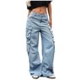 thumbnail image 1 of qucoqpe Womens Cargo Jeans Casual Stretch Wide Leg Streetwear Denim Pants with Multiple Pockets, 1 of 6