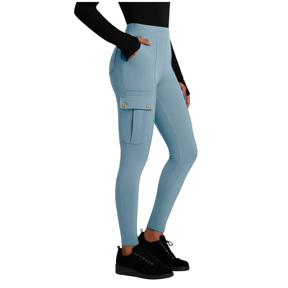 qucoqpe Womens Cargo Yoga Pants with Pockets High Waist Solid Color Workout Tights 5-Pocket Stretchy Casual Leggings