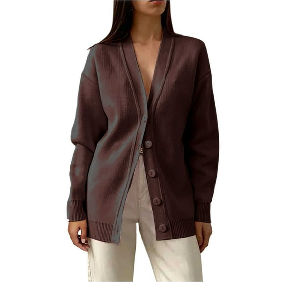 qucoqpe Womens Casual Button Down Cardigan Sweaters V-Neck Long Sleeve Lightweight Knit Sweater Cover-Up Tops