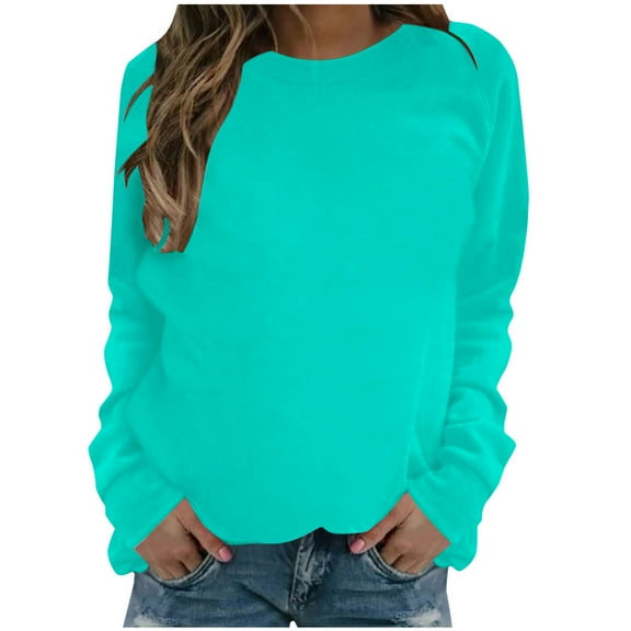 qucoqpe Womens Casual Long Sleeve Sweatshirt Crew Neck Cute Pullover Solid Color Loose Fit Tops
