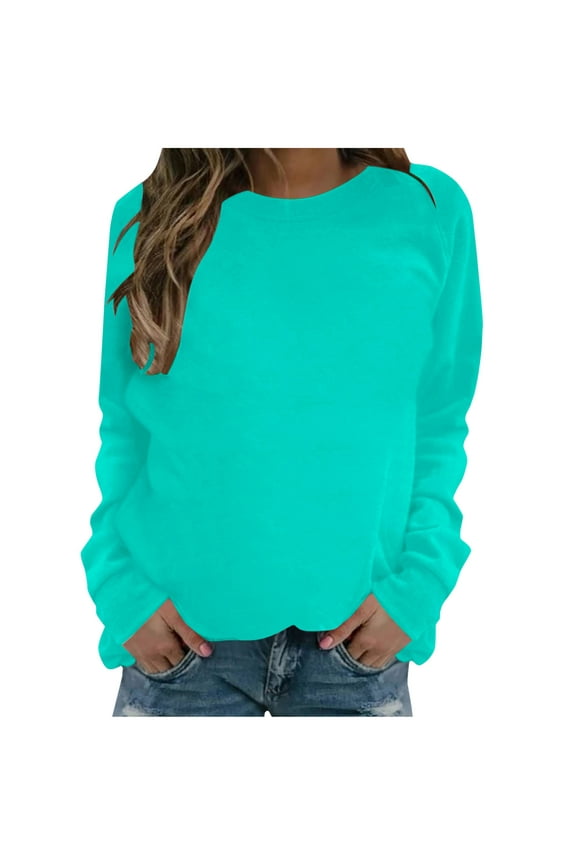 Womens Casual Long Sleeve Sweatshirt Crew Neck Cute Pullover Solid Color Loose Fit Tops