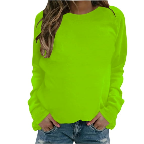 qucoqpe Womens Casual Long Sleeve Sweatshirt Crew Neck Cute Pullover Solid Color Loose Fit Tops