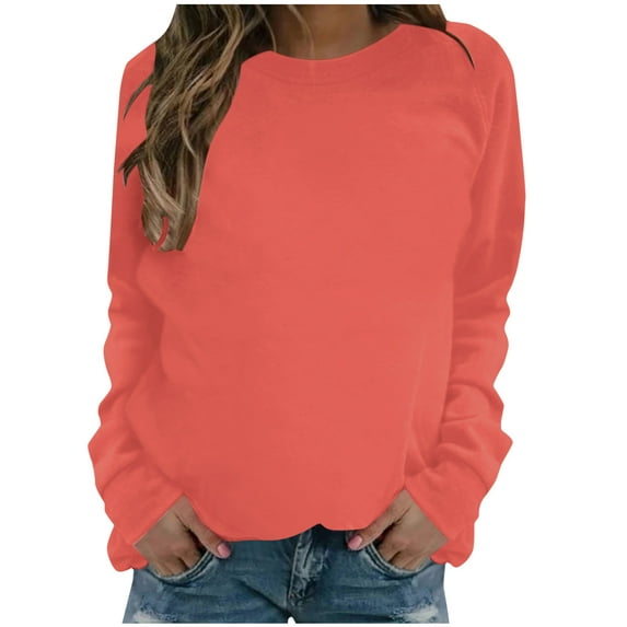 qucoqpe Womens Casual Long Sleeve Sweatshirt Crew Neck Cute Pullover Solid Color Loose Fit Tops
