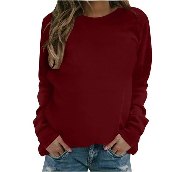 qucoqpe Womens Casual Long Sleeve Sweatshirt Crew Neck Cute Pullover Solid Color Loose Fit Tops