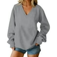 thumbnail image 1 of qucoqpe Womens Casual Long Sleeve Sweatshirt V Neck Cute Pullover Solid Color Loose Fit Tops, 1 of 5