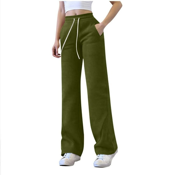 qucoqpe Womens Casual Wide Leg Sweatpants Trendy Solid Elastic Waist Drawstring Jogger Pants with Side Pockets