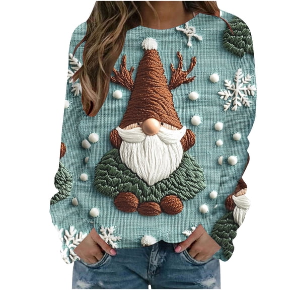 qucoqpe Womens Christmas Crewneck Sweatshirt Long Sleeve Graphic Printing Pullover Sweater Shirts for Women