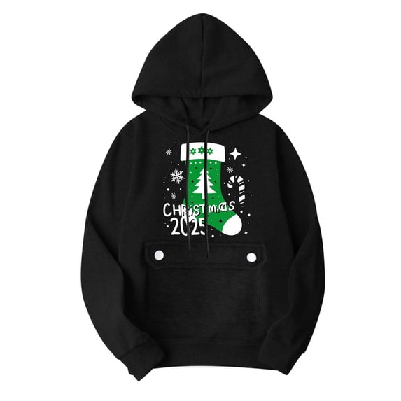 qucoqpe Womens Christmas Hooded Sweatshirt with Pocket Long Sleeve Oversized Pullover Hoodies for Women