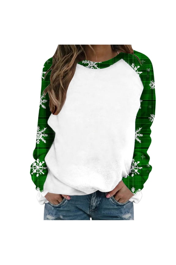 Womens Christmas Sweatshirts Casual Loose Long Sleeve Shirts Fall Winter Fashion Cute Snowflakes Tops