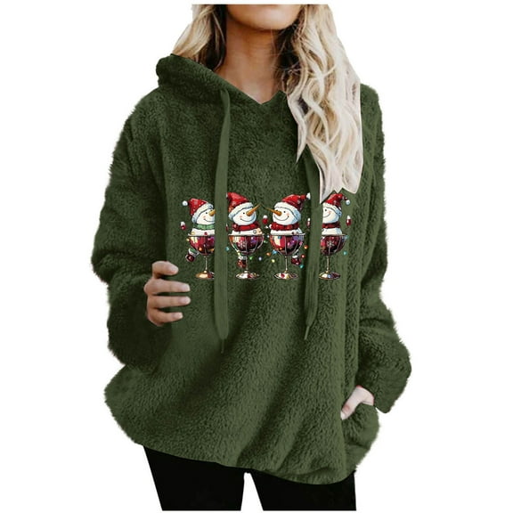 qucoqpe Womens Christmas Wool Fuzzy Fleece Hoodies Sweatshirts 2025 Casual Long Sleeve Baggy Pullover Sweater Tops Winter Clothing with Pockets