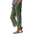 thumbnail image 1 of qucoqpe ‌Womens Classic Breathable Cotton Linen Pants Fashion Casual Solid Split Hem Button Linen Pants Plus Size Straight Wide Leg Work Trousers Army Green S, 1 of 5