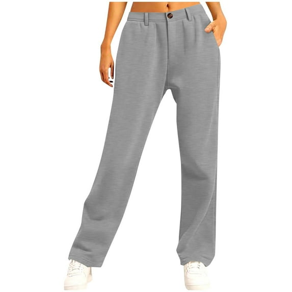 qucoqpe Womens Classic Solid Button Zipper Sweatpants Fashion Elastic Waist Wide Leg Jogger Pants Casual Lounge Trousers with Side Pockets