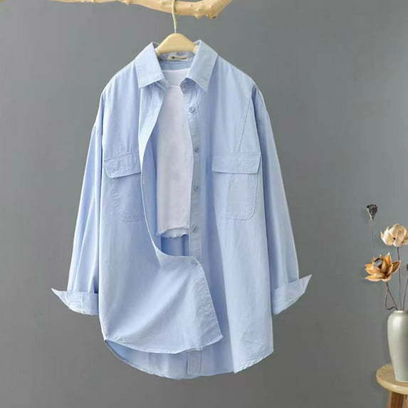 qucoqpe Womens Color Block Button Down Shirts Boyfriend Long Sleeve Oversized Blouses Tops