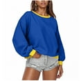 thumbnail image 1 of qucoqpe Womens Colorblock Crewneck Sweatshirt Stylish Contrast Trim Long Sleeve Pullover Soft Breathable Casual BLouse Top for Everyday Wear, 1 of 5