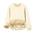 thumbnail image 1 of qucoqpe Womens Crewneck Long Sleeve Shirts Winter Warm Fleece Lined Sweatshirt Casual Solid Color Pullover Blouses Tops Beige 2XL, 1 of 9