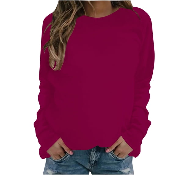 qucoqpe Womens Crewneck Sweatshirt Fall Casual Long Sleeve Shirts Fashion Solid Color Loose Pullover Tops