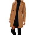 thumbnail image 1 of qucoqpe Womens Double Breasted Trench Coat Winter Thicken Wool Coat Long Sleeve Notch Lapel Pea Coat Fashion Solid Color Overcoat, 1 of 8