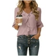 thumbnail image 1 of qucoqpe Womens Dressy Casual Blouses 3/4 Sleeve V Neck Ruffle Tops Summer Trendy Business Office Tunic Work Shirts, 1 of 9