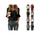 thumbnail image 1 of qucoqpe Womens Dressy Casual Blouses 3/4 Sleeve V Neck Ruffle Tops Summer Trendy Business Office Tunic Work Shirts, 1 of 10