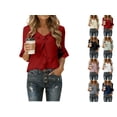 thumbnail image 1 of qucoqpe Womens Dressy Casual Blouses 3/4 Sleeve V Neck Ruffle Tops Summer Trendy Business Office Tunic Work Shirts, 1 of 10