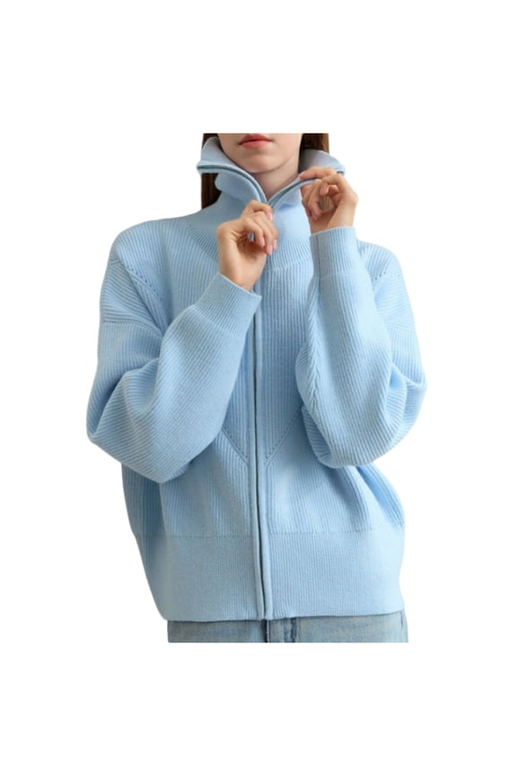 Womens Fall Cardigan Sweaters Casual Comfy Zip-up Mock Neck Knit Tops Long Sleeve Shirts Winter Clothing for Women